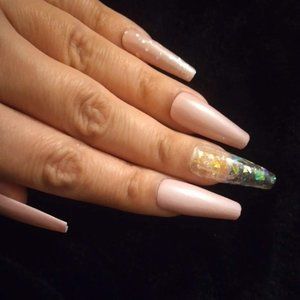 Ballerina pink and iridescent long press on nails